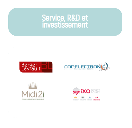 4 grands secteurs accompagnés : 4 - Le Service, la R&D et les investissements avec Berger Levrault, Copelectronic, Midi2i et IXO Private Equity.