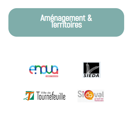 4 grands secteurs accompagnés : 3 - Aménagement et Territoires avec Enova, Sieda, La Ville de Tournefeuille et Sicoval.